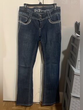 Wallflower Vintage Dark Blue Flare Jeans with White Contrast Stitching